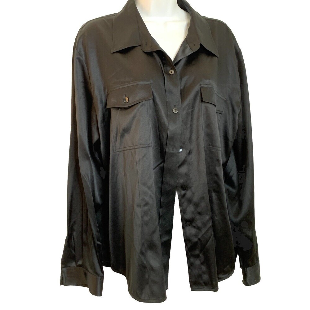 Chicos NWT Size 3 Black Silk Button Down Womens (11)